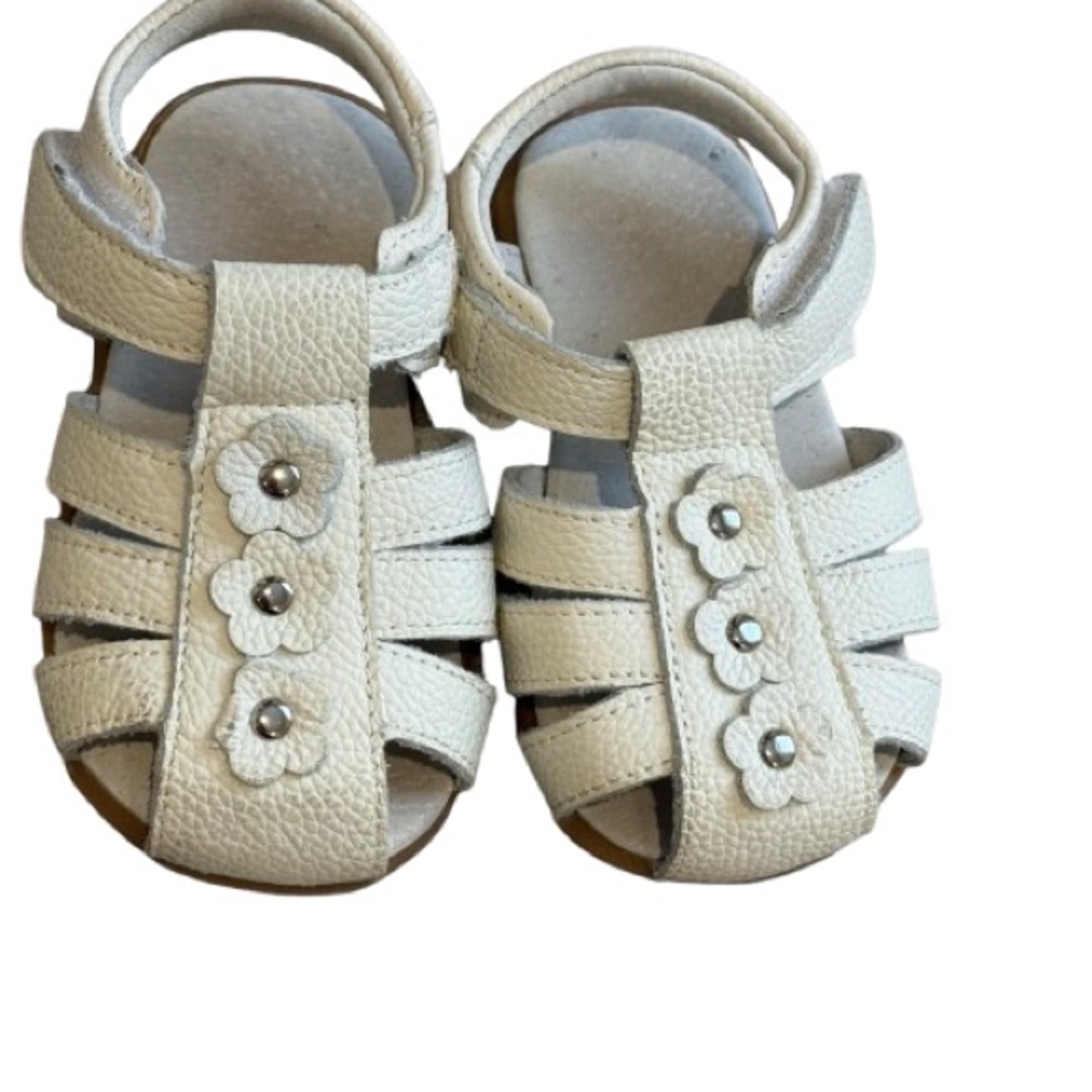 White and Silver Fisherman Sandals with Velcro Closure and Flexible Sole